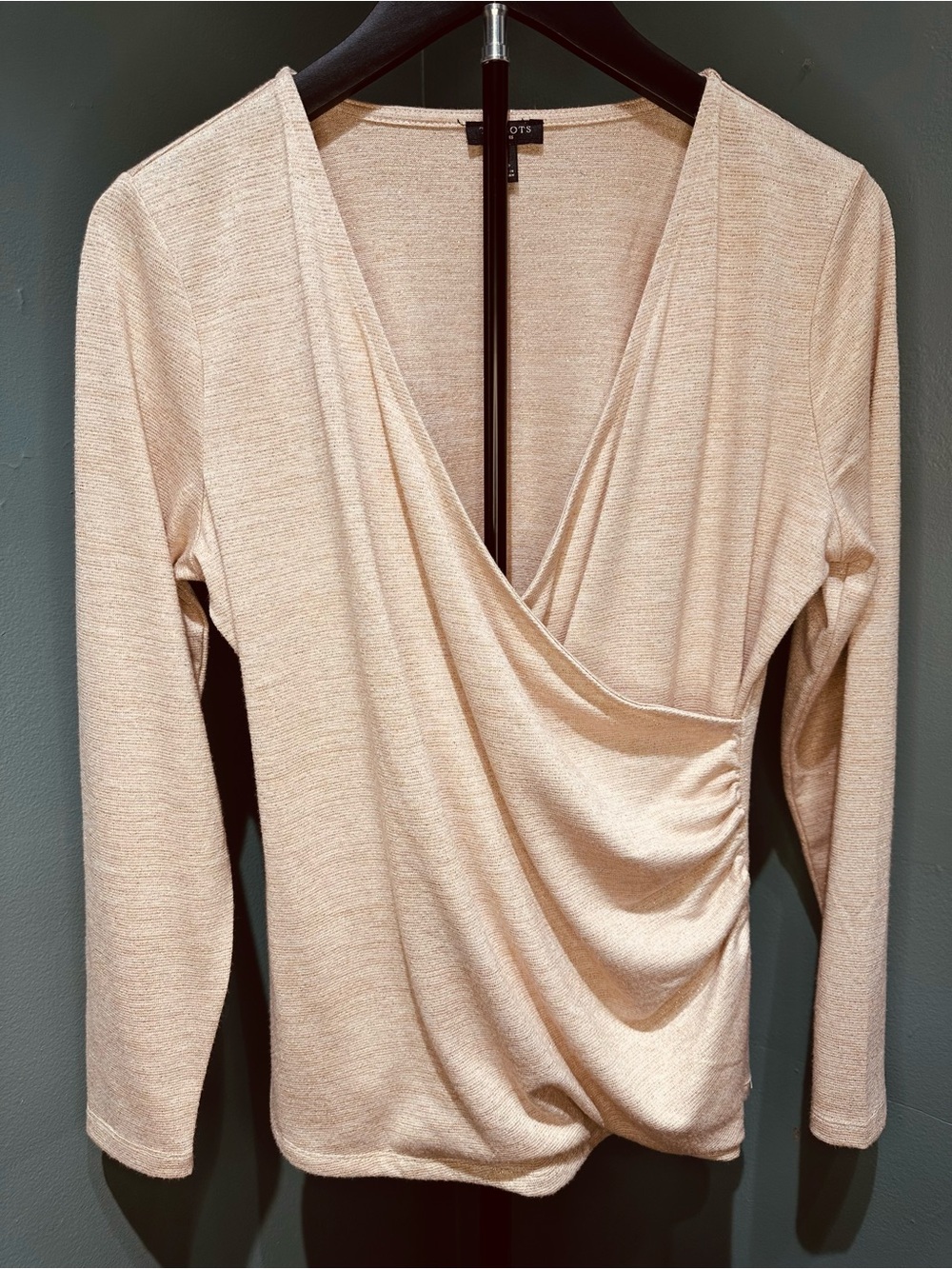Talbots Shimmer V-Neck Long Sleeve Wrap Top - Gold Beige